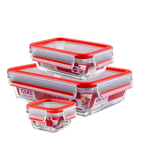 EMSA 514169 pārtikas uzglabāšanas konteiners Taisnleņķa Kaste Sarkans, Caurspīdīgs 3 pcs