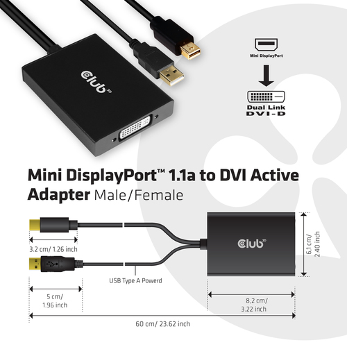 Club 3D Mini-DisplayPort 1.2 naar Dual Link DVI-D adapter, afbeelding 4