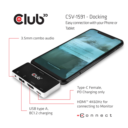 Club 3D USB Type C 4-in-1 Hub - Dockingstation, afbeelding 2