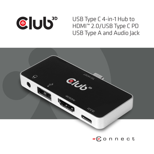 Club 3D USB Type C 4-in-1 Hub - Dockingstation, afbeelding 4