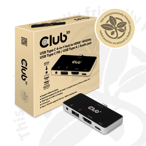 Club 3D USB Type C 4-in-1 Hub - Dockingstation, afbeelding 5