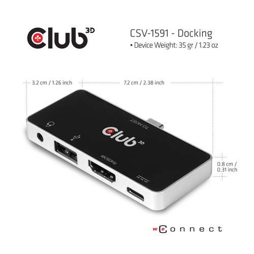 Club 3D USB Type C 4-in-1 Hub - Dockingstation, afbeelding 3