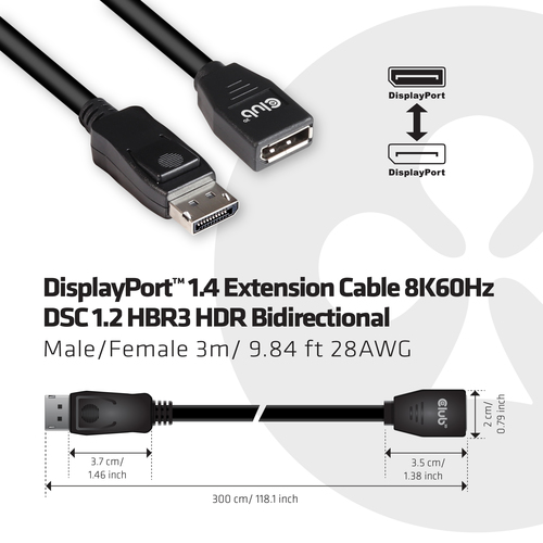Club 3D DisplayPort 1.4 DSC 1.2 HBR3 HDR Bidirectionaal kabel, afbeelding 2