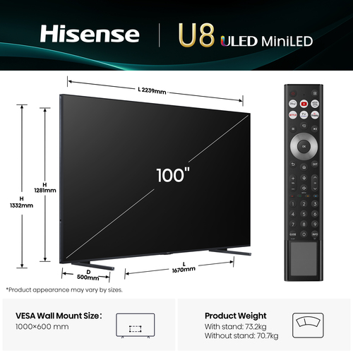 Hisense 100" U8QTUK MiniLED QLED – image 2