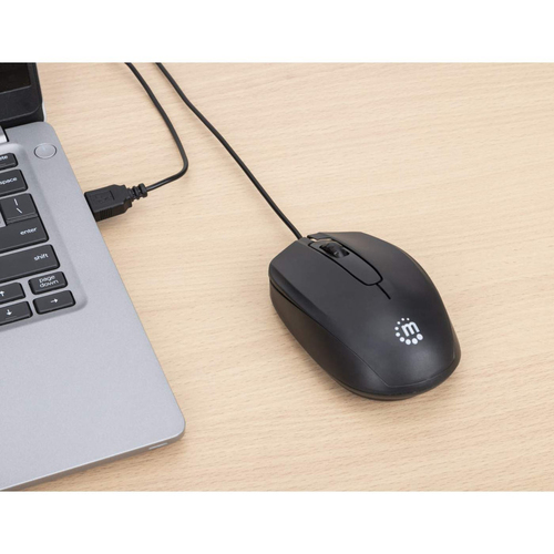 Manhattan Ratón USB Comfort II con cable, negro, 1000 dpi, USB-A, óptico, ambidiestro, compacto y portátil, tres botones con rueda de desplazamiento, garantía 3 años imagen 7