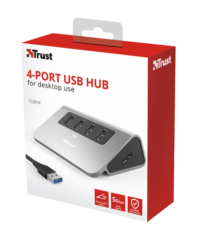 Trust 23870 interface hub USB 3.2 Gen 1 (3.1 Gen 1) Type-A 5000 Mbit/s Aluminium, Black – image 7