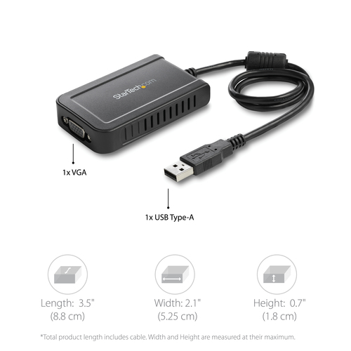 StarTech.com USB to VGA Adapter - 1920x1200 - External Video & Graphics Card - Dual Monitor Display Adapter - Supports Windows (USB2VGAE3) USB / VGA adapter 50cm – billede 7