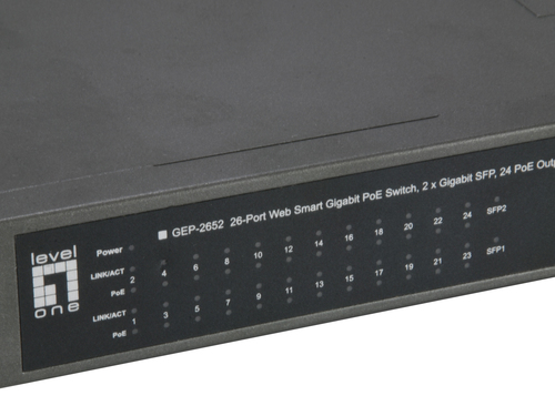 LevelOne Switch 24x GE GEP-2651 2xGSFP 370W 24xPoE+, afbeelding 4