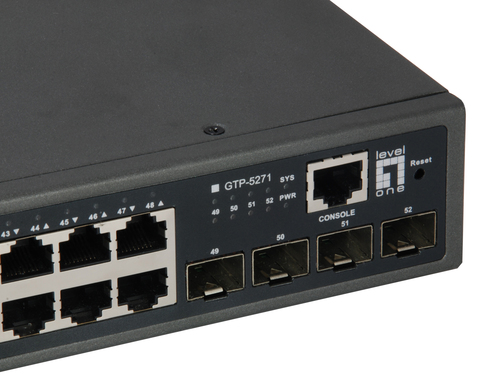 LevelOne Switch 52x GE GTP-5271 4xGSFP 19" 400W 48xPoE, afbeelding 3