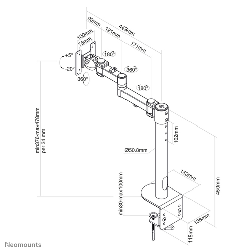 Neomounts FPMA-D960BLACKPLUS Monitorarm High Capacity Zwart, afbeelding 6