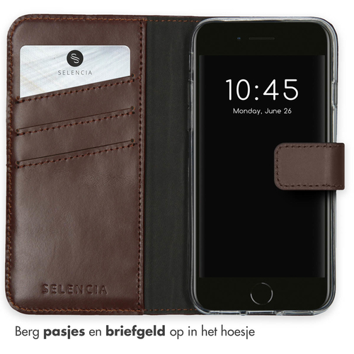 Selencia Echt Lederen Bookcase iPhone SE (2022 / 2020) / 8 / 7 / 6(s) - Bruin, afbeelding 3
