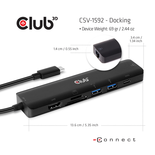 Club 3D CSV-1592 USB Type C 7-in-1 Hub dockingstation, afbeelding 4