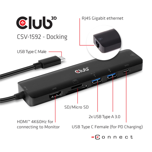 Club 3D CSV-1592 USB Type C 7-in-1 Hub dockingstation, afbeelding 5