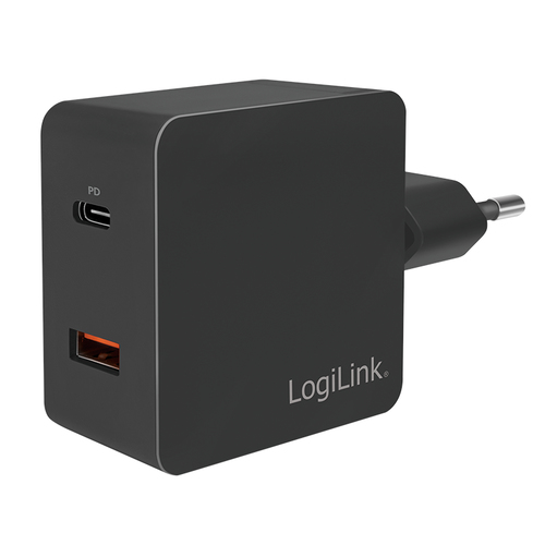 LogiLink USB Wall Charger 2port,w/PD,USB-AF & USB-CF,18W,sch