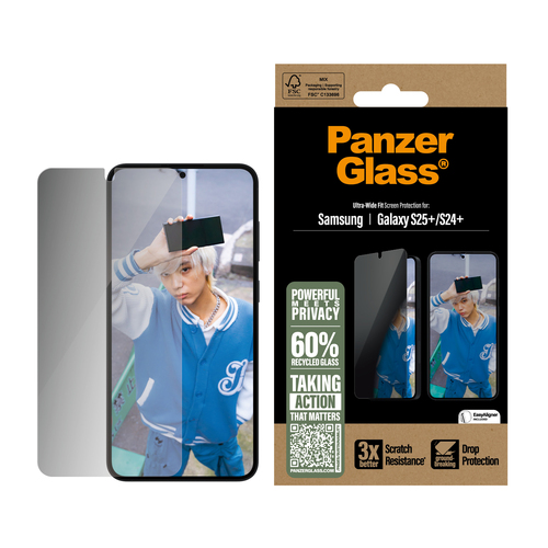 PanzerGlass Ultra-Wide Fit Samsung Galaxy S25 Plus Privacy Screenprotector Glas, afbeelding 2