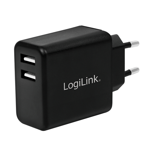 Adap Logilink USB Wall Charger 2 Port black 2x USB-AF, 12W