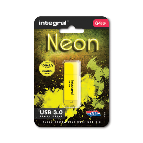 Integral 64GB USB3.0 DRIVE NEON YELLOW UP TO R-100 W-30 MBS – image 2