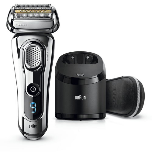 Braun Series 9 Electric Shaver for Men 9297cc, Clean&Charge Station and Leather Travel Case – Chrome