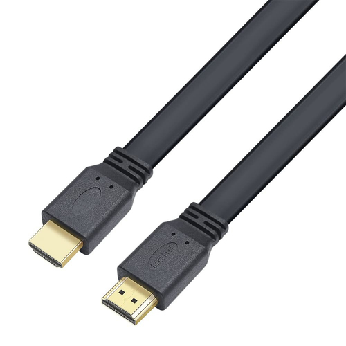 TECHLY High Speed HDMI mit Ethernet Flachkabel 4K 60Hz 0,5m schwarz HDMI Stecker mit Goldbeschichtung AWG30 Kabel doppelte Abschirm.