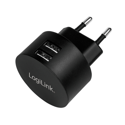LogiLink USB Wall Charger 2port,Fast Charging 10.5W, zwart