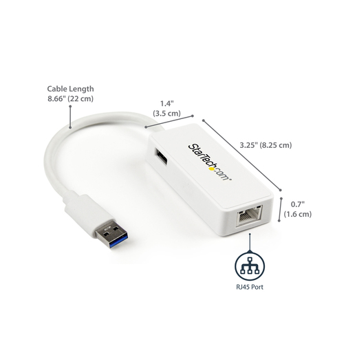 StarTech.com USB 3.0 to Gigabit Ethernet Adapter NIC w/ USB Port - White – image 7