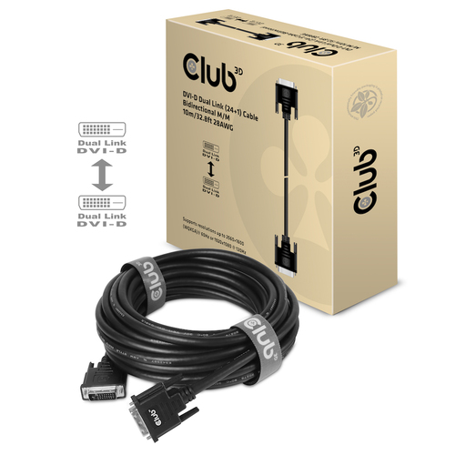 CLUB3D DVI-D DUAL LINK (24+1) CABLE BI DIRECTIONAL M/M 10m 32.8 ft 28AWG Zwart, afbeelding 3