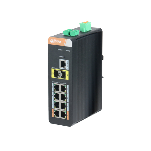 DH-PFS4210-8GT-DP DAHUA PFS42108GTDP - Switch  PoE  Gigabit Grado industrial/ Administrable Capa 2/ 8 Puertos PoE Gigabit/ 2 Puertos GE/ 802.3AF&AT/ 120W Totales/ SWITCHING 28 GBPS (Requiere Fuente DRL-48V120W1AAD (DAC1710002))