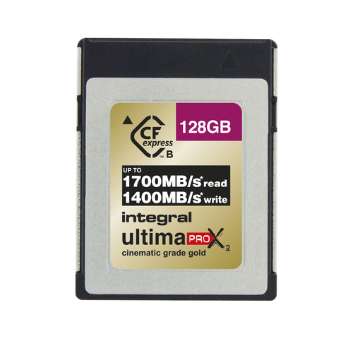 Integral 128GB CFEXPRESS MEMORY CARD 2.0 TYPE B UP TO R-1700 W-1400 MBS SUSTAINED WRITE - 1300MBS CINEMATIC GOLD 12K 0-70C pSLC TBW 1000 – image 1
