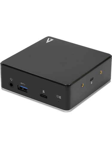 V7 Docking station universal USB-C UCDDS1080P añade HDMI dual, audio combinado de 3,5 mm, Gigabit Ethernet y 3 puertos USB 3.1 a prácticamente cualquier ordenador, todo al mismo tiempo que carga su ordenador con potencia de salida USB-C 3.1 (PD 3.0) de hasta 85W. El puerto USB delantero admite BC 1.2 y carga Apple. Puertos: 1 x 3.5 mm Audio Out, 1 x 3.5 mm Audio In (Microphone), 1 x RJ45 Ethernet, 2 x HDMI, 3 x USB, USB-C In