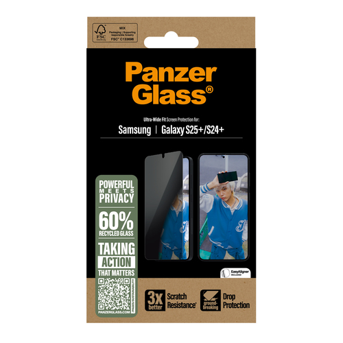 PanzerGlass Ultra-Wide Fit Samsung Galaxy S25 Plus Privacy Screenprotector Glas, afbeelding 3
