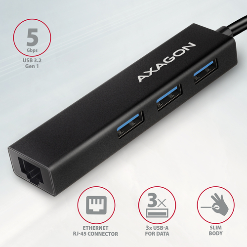 AXAGON SuperSpeed USB-C 5 Gbps Hub mit 3 USB-A und Gigabit LAN – Foto 3 von 8