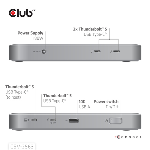 Club 3D 5-1 Thunderbolt 5 Hub Triple video dockingstation, afbeelding 7