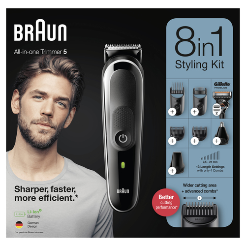 Braun All-in-one trimmer MGK5260, 8-in-1 trimmer, 6 attachments and Gillette Fusion5 ProGlide razor – image 4