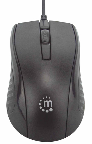 Manhattan Mouse USB Wired (Promo), Black, 1000dpi, USB-A, Optical, Compact, Three Button with Scroll Wheel, Low friction b