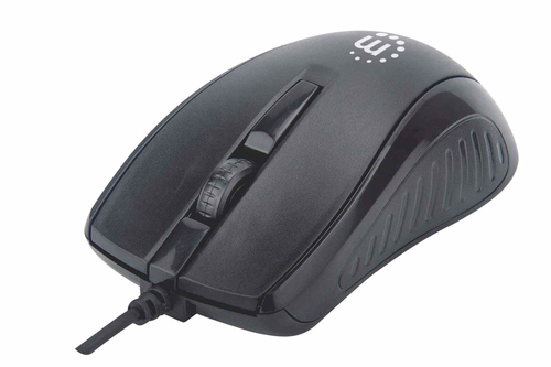 Manhattan Mouse USB Wired (Promo), Black, 1000dpi, USB-A, Optical, Compact, Three Button with Scroll Wheel, Low friction b