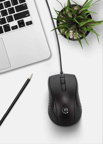 Manhattan Mouse USB Wired (Promo), Black, 1000dpi, USB-A, Optical, Compact, Three Button with Scroll Wheel, Low friction b