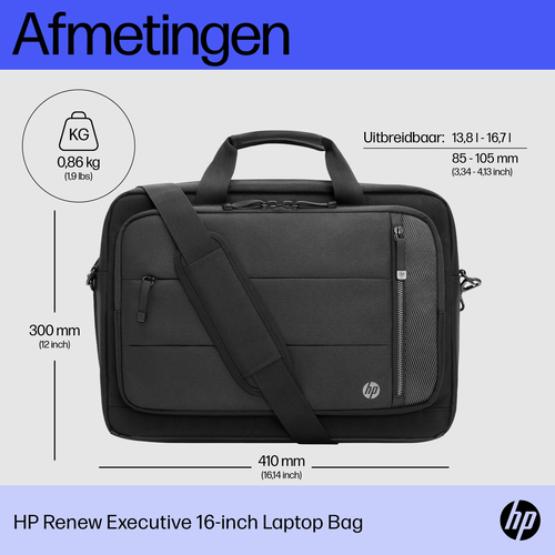HP Renew Executive 16-inch Laptop Bag Laptoptas Geschikt voor max. (laptop): 40,6 cm (16) Zwart – Foto 3 van 11