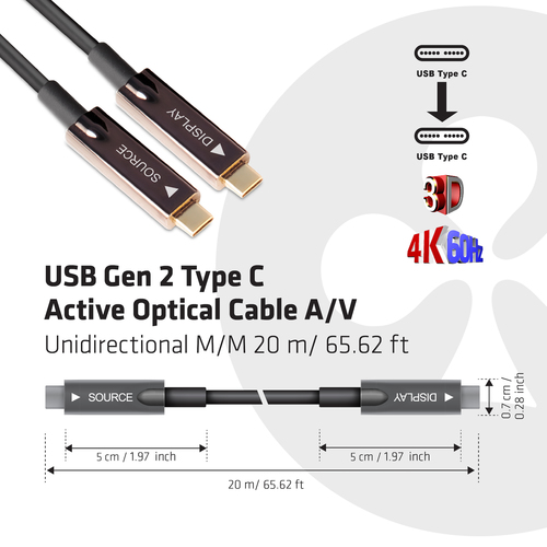 Club 3D USB-C Gen 2 Active Optical A/V Unidirectional M/M kabel, afbeelding 3
