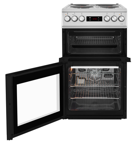 Beko KDV555AS 50cm Wide Double Oven Electric Cooker with Solid Plate Hob - Silver - A/A Rated, Silver - image 2