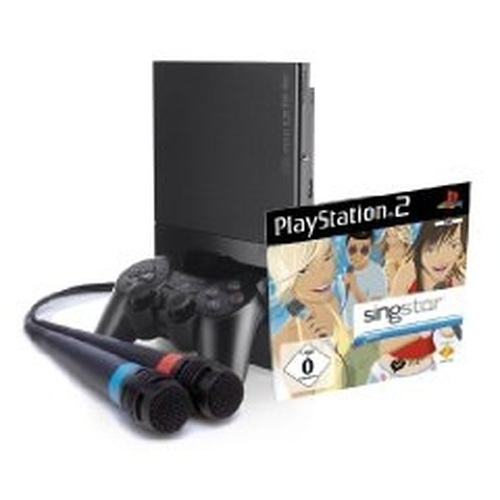 Sony Interactive Entertainment PlayStation 2 Konsole Slim Black + SingStar Demo Disc inkl. Mics