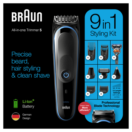 Braun All-in-one 9-in-1 Trimmer MGK5280 Men Beard Trimmer, Body Grooming Kit & Hair Clipper, Black/Blue – image 8
