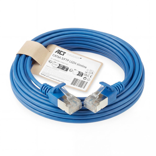 ACT Blauwe 5 meter LSZH S/FTP CAT6A slimline patchkabel snagless met RJ45 connectoren, afbeelding 2