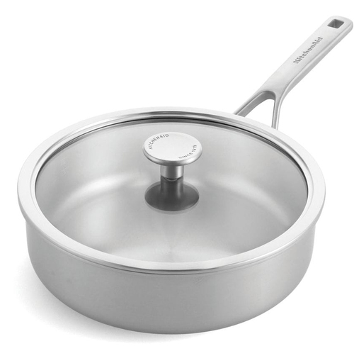 KitchenAid Multi-Ply Stainless Steel Skillet with Lid - 24cm in Silver Size: 24 cm Silver 24 cm - image 1