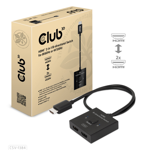 Club 3D HDMI switch 2-in-1 bi-directional for 8K60Hz or 4K120Hz, afbeelding 5