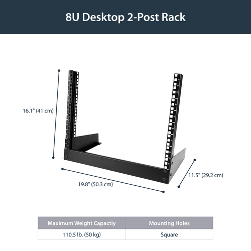StarTech.com 2-Post 8U Desktop Server Rack, Small Open Frame – image 9