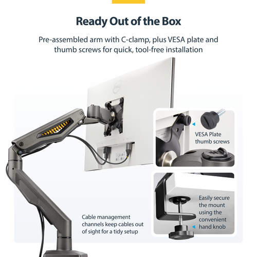 Startech Desk Mount Monitor Arm, Up To 32 Display, C-Clamp, TAA – billede 6