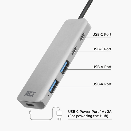 ACT Connectivity USB-A hub 3.0, 2x USB-A, 2x USB-C usb-hub, afbeelding 2