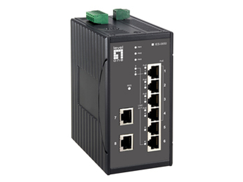 LevelOne 4 x 802.3af PoE + 4 FE Web Smart Switch -40 ~ 75C, DIN-rail