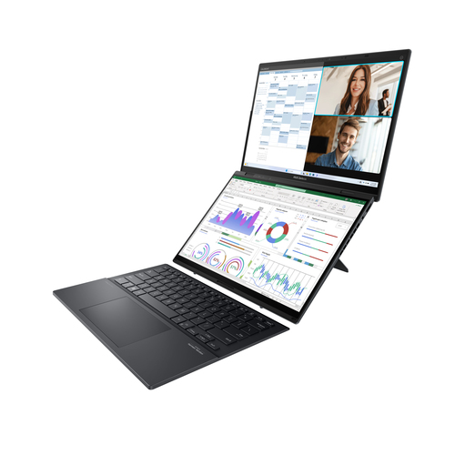 ASUS Zenbook Duo UX8406MA-QL114W Intel Core Ultra 5 125H Гибрид (2-в-1) 35,6 cm (14") Сенсорный экран WUXGA 16 GB LPDDR5x-SDRAM 512 GB Твердотельный накопитель (SSD) Wi-Fi 6E (802.11ax) Windows 11 Home Серый QWERTZ Немецкий