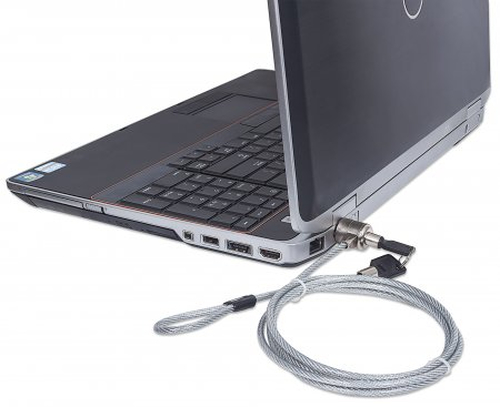Manhattan Candado para portátil (Kensington) con 2 llaves, compatible con ranura Kensington estándar, cable de 1,5 m, antirrobo, cable de acero con funda PVC transparente, garantía de por vida imagen 2